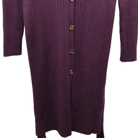 Time and Tru W Size XL Purple Long Sleeve Button Front Rib Cardigan with Belt - Picture 3 of 5